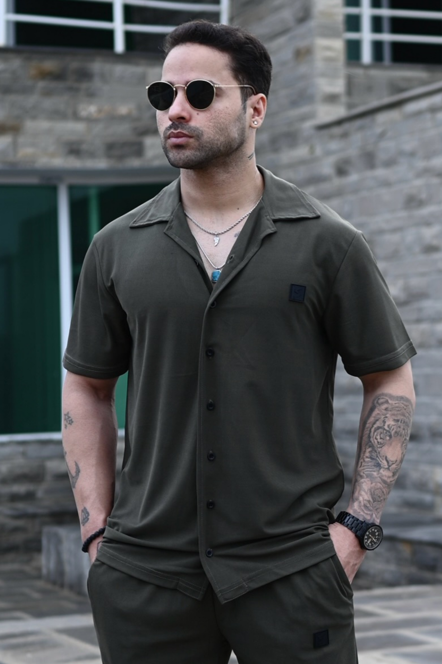 Spd Army Button Up Polo