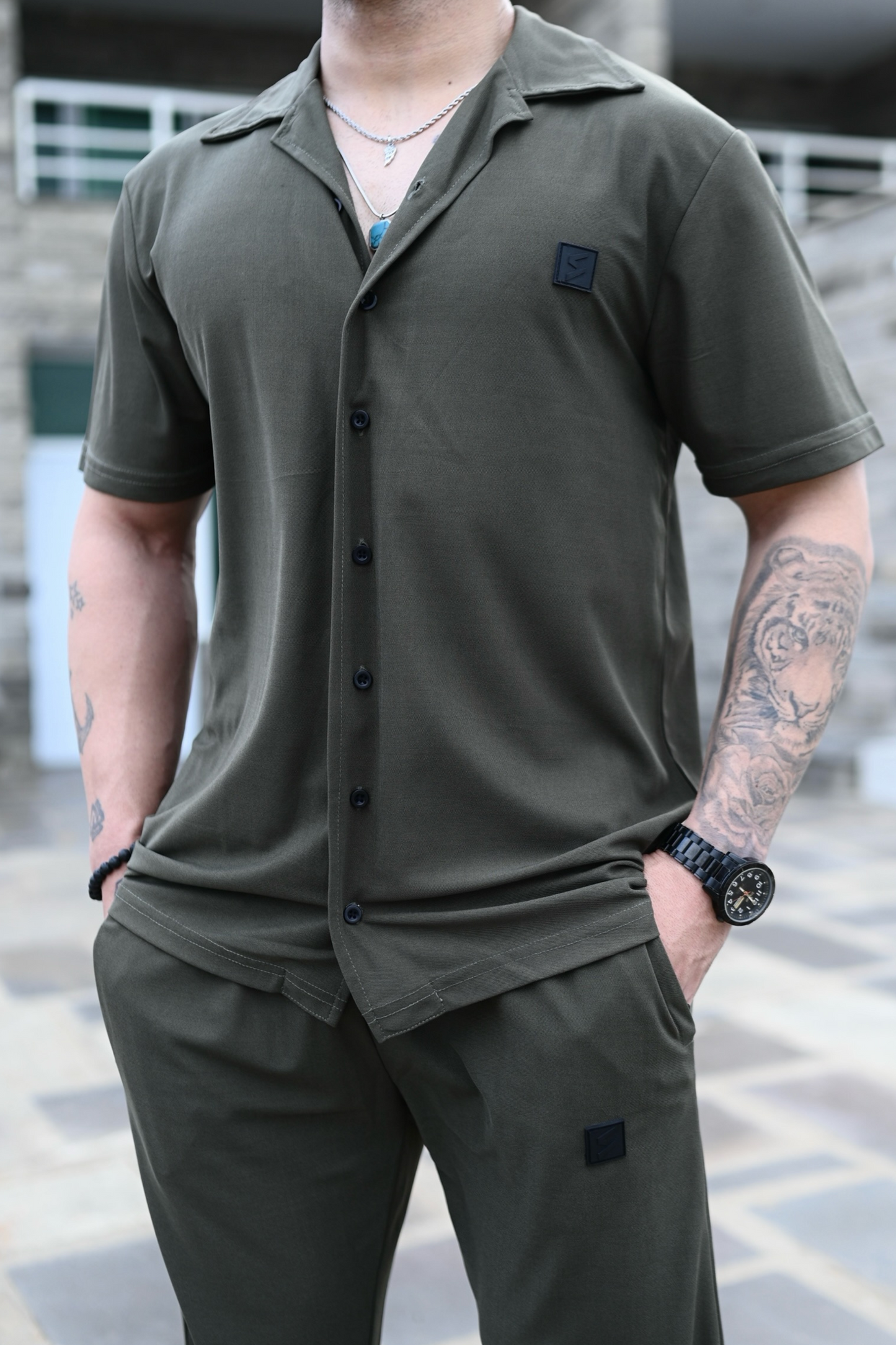 Spd Army Button Up Polo