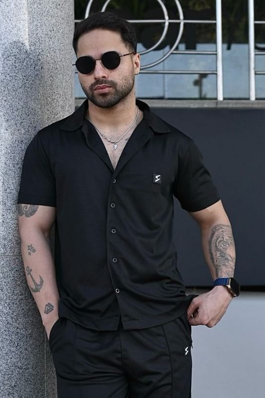 SPD Black Button Up Polo