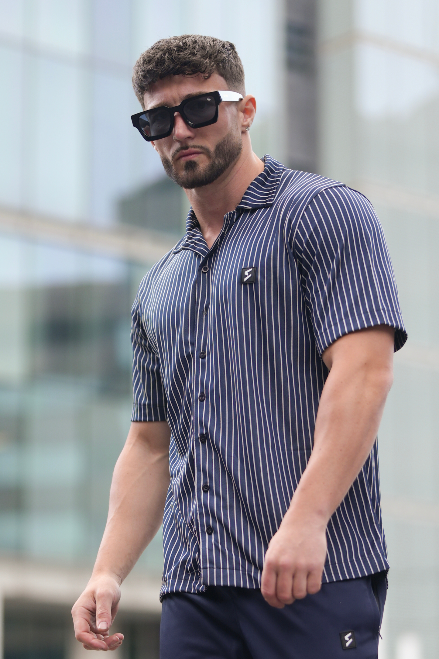 Spd Navy Stripe Button Up Polo