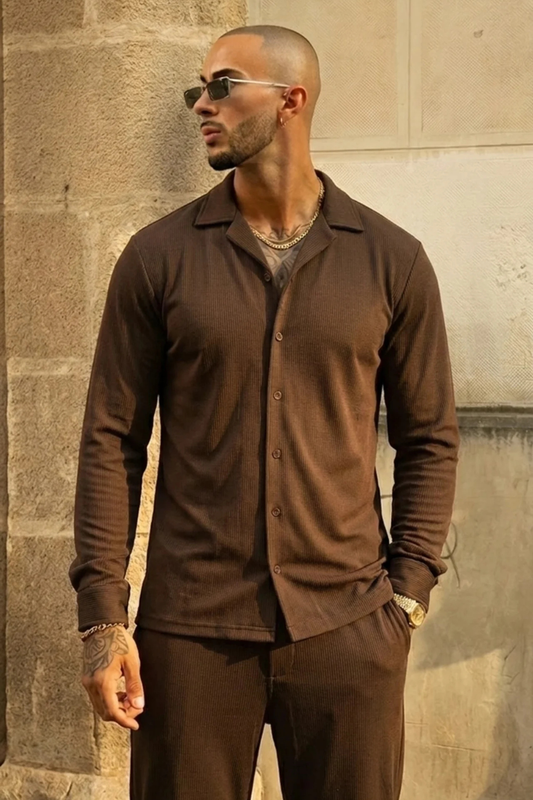 Spd Brown Button Up Set