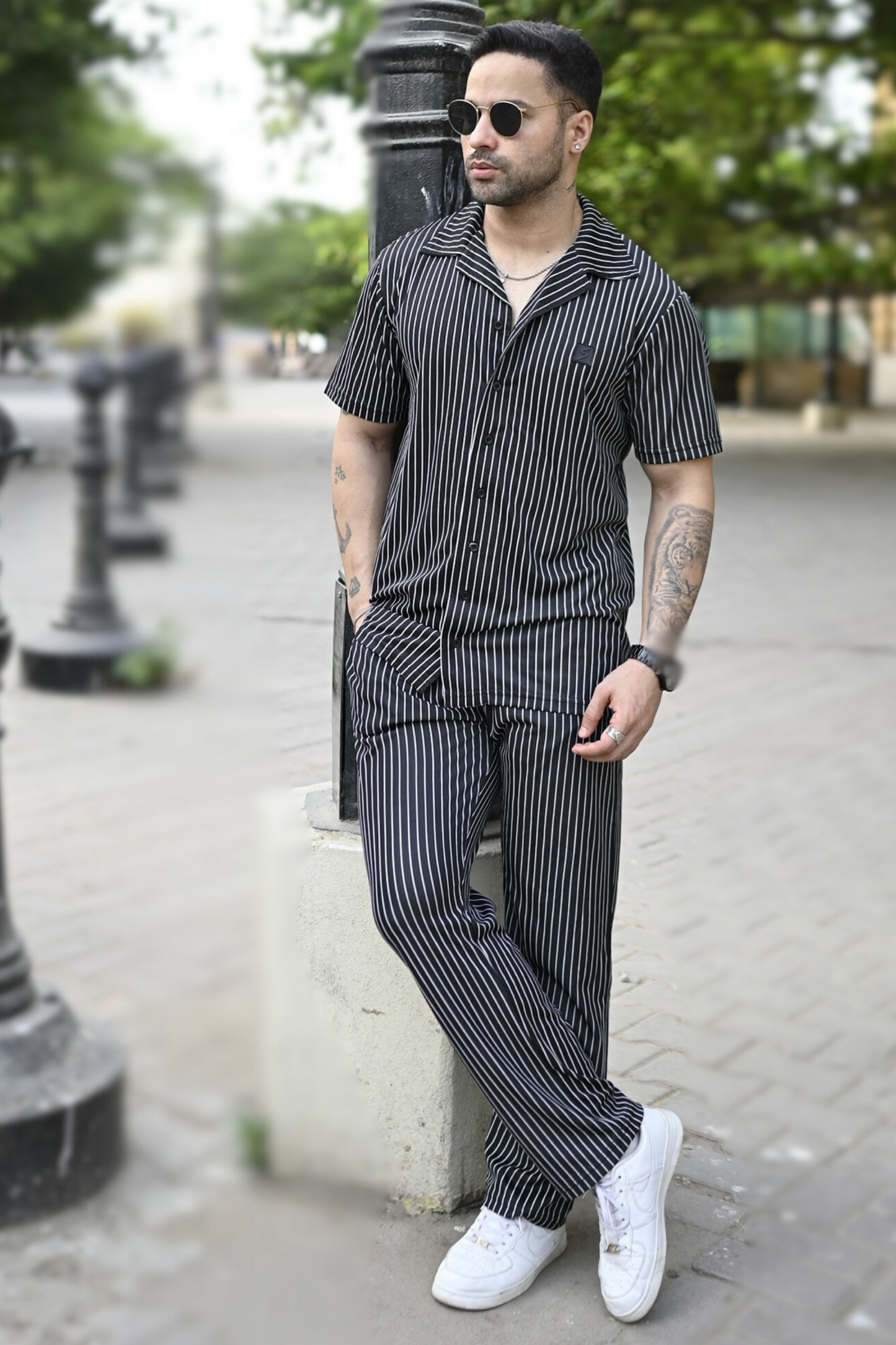 Spd Black Stripe Button Up Set