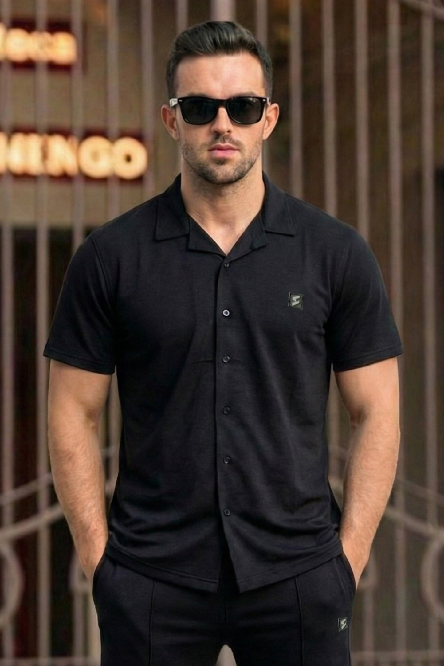 SPD Black Button Up Polo