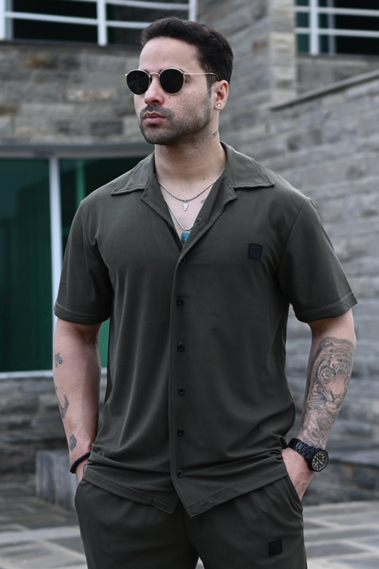 Spd Army Button Up Polo
