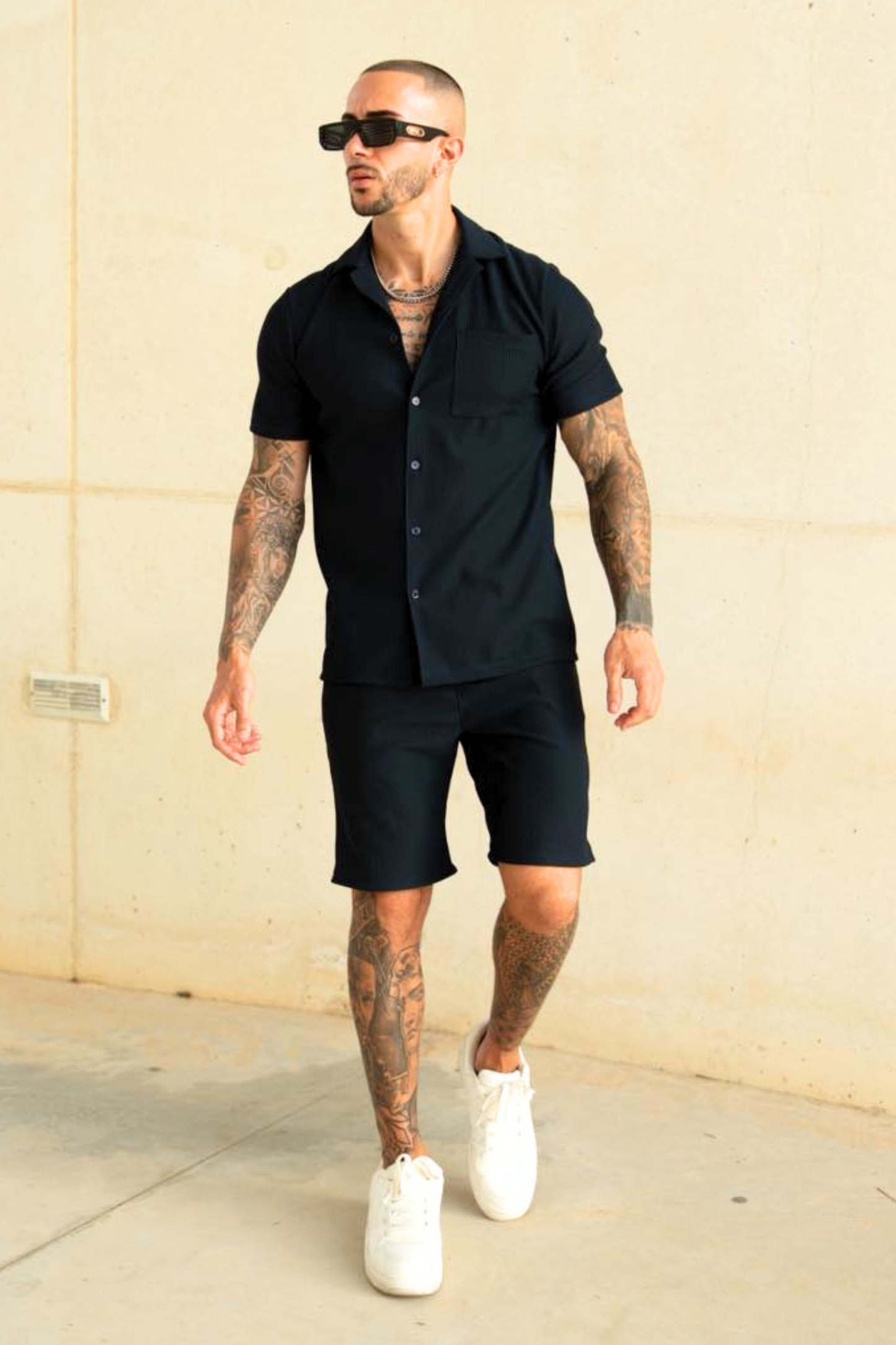 Speed Black Shorts Button Up Set