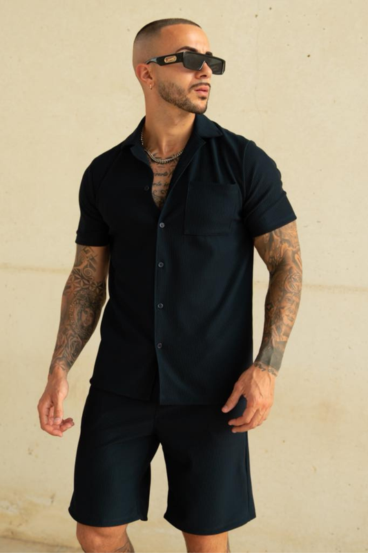 Speed Black Shorts Button Up Set
