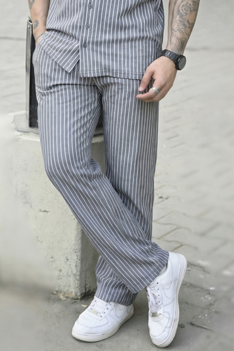 Spd Grey Stripe Button UP Set Trouser