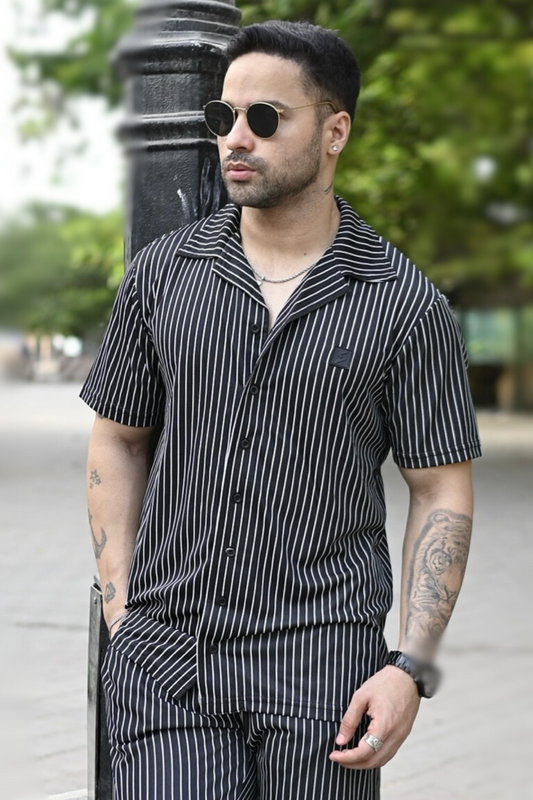 Spd Black Stripe Button Up Polo